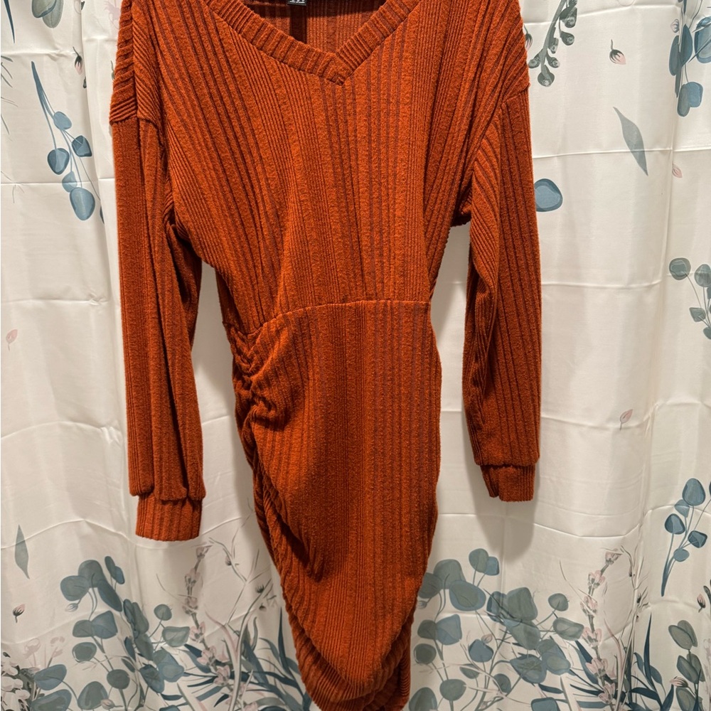 Rust Orange Ribbed Knit Dress